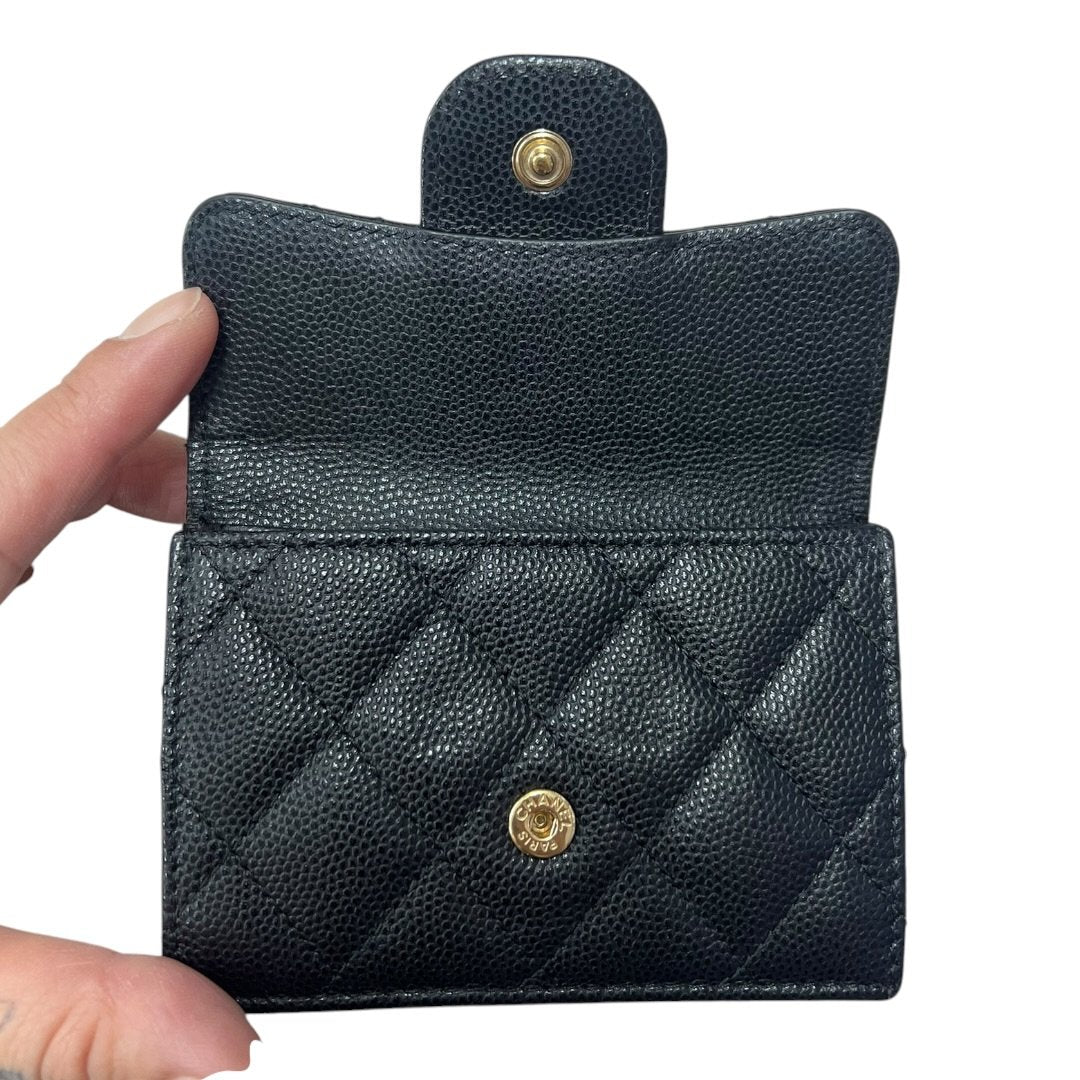 CHANEL Caviar Leather Classic Flap Trifold Wallet Wallet Black / Burgundy Gold Hardware CH2218