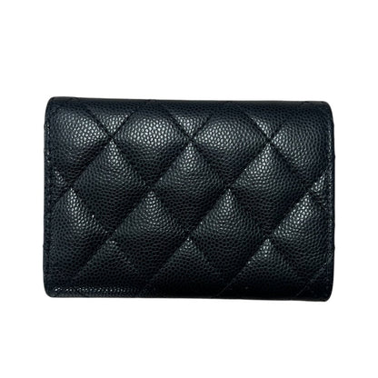 CHANEL Caviar Leather Classic Flap Trifold Wallet Wallet Black / Burgundy Gold Hardware CH2218