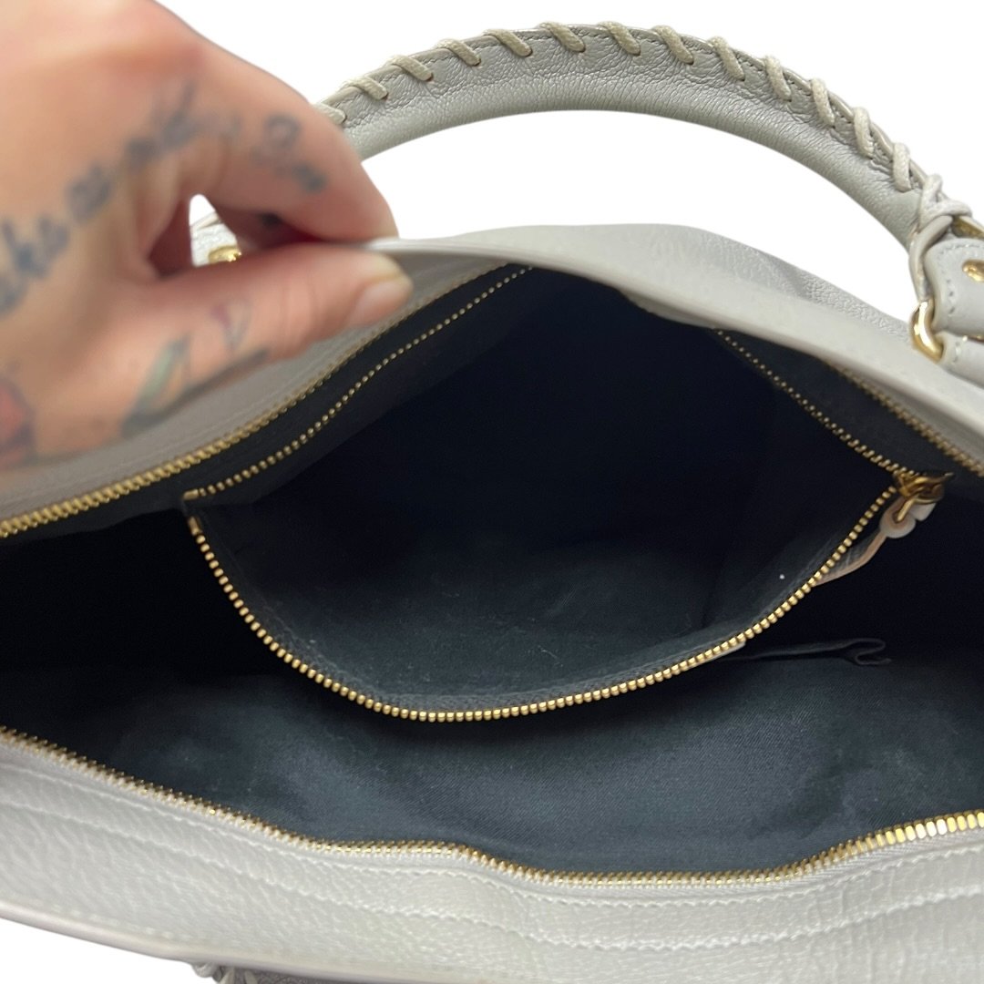 BALENCIAGA Lambskin City Bag Handbag Grey Gold Hardware BA44