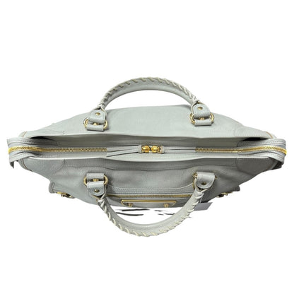 BALENCIAGA Lambskin City Bag Handbag Grey Gold Hardware BA44