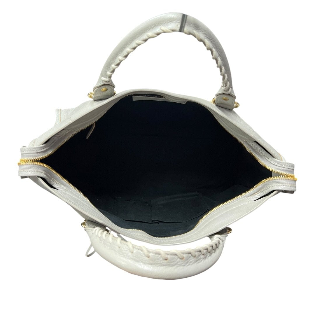 BALENCIAGA Lambskin City Bag Handbag Grey Gold Hardware BA44