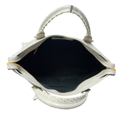 BALENCIAGA Lambskin City Bag Handbag Grey Gold Hardware BA44