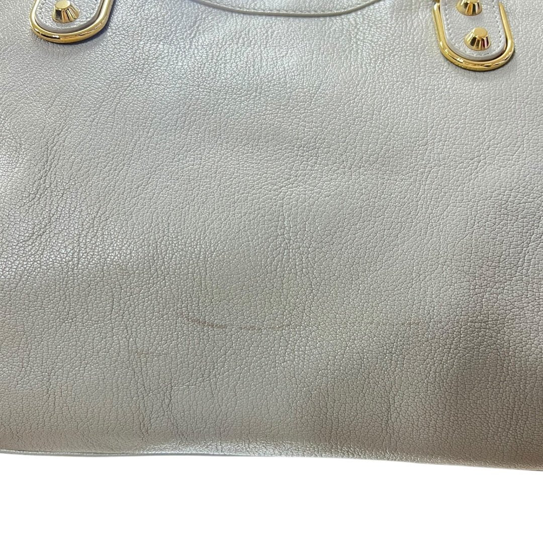 BALENCIAGA Lambskin City Bag Handbag Grey Gold Hardware BA44