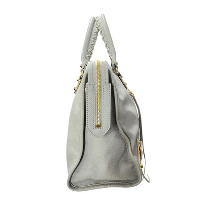 BALENCIAGA Lambskin City Bag Handbag Grey Gold Hardware BA44