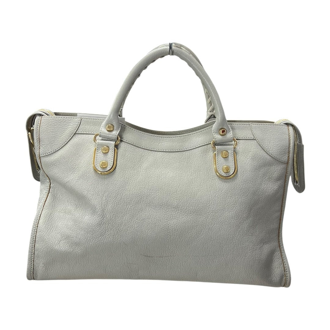 BALENCIAGA Lambskin City Bag Handbag Grey Gold Hardware BA44