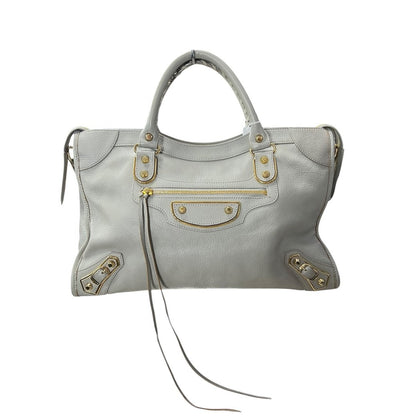 BALENCIAGA Lambskin City Bag Handbag Grey Gold Hardware BA44