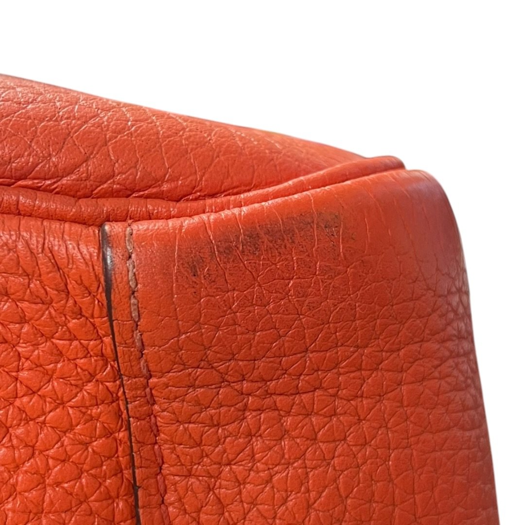 HERMES Clemence Lindy 30 Shoulder Bag Orange Silver Hardware HE479