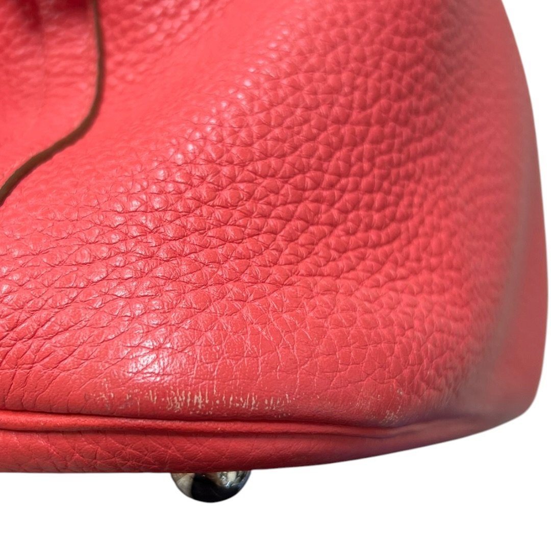 HERMES Clemence Bolide Handbag Red Silver Hardware HE478