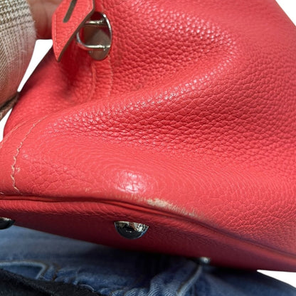 HERMES Clemence Bolide Handbag Red Silver Hardware HE478