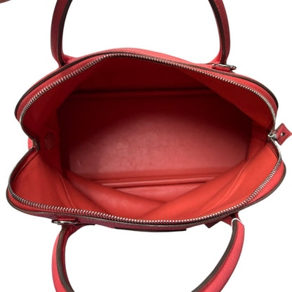 HERMES Clemence Bolide Handbag Red Silver Hardware HE478