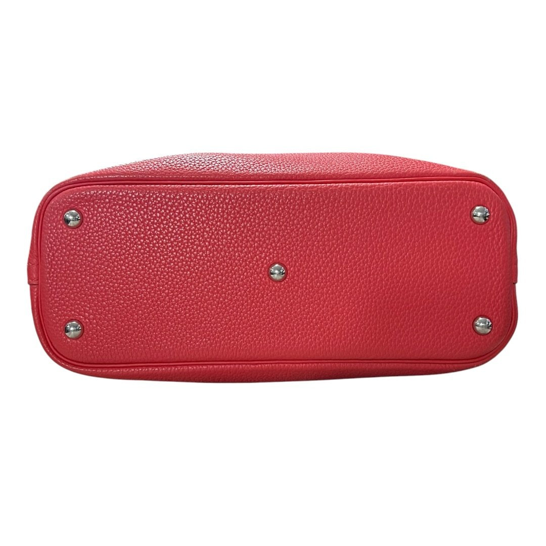 HERMES Clemence Bolide Handbag Red Silver Hardware HE478