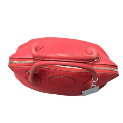 HERMES Clemence Bolide Handbag Red Silver Hardware HE478