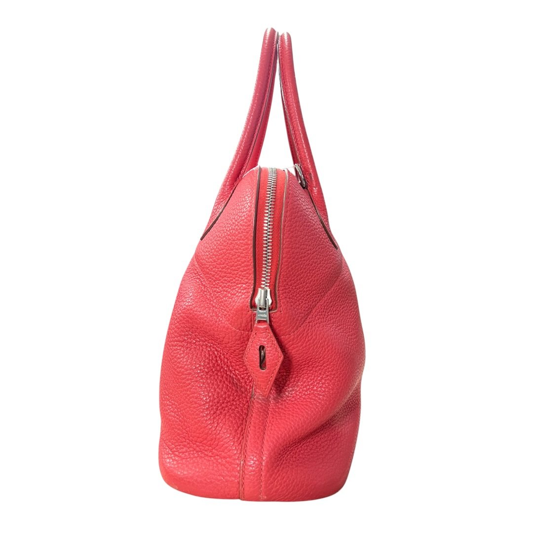 HERMES Clemence Bolide Handbag Red Silver Hardware HE478