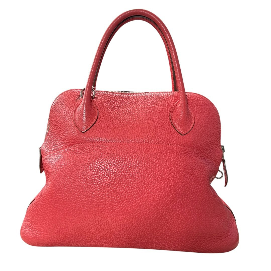 HERMES Clemence Bolide Handbag Red Silver Hardware HE478