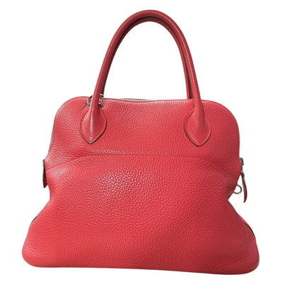 HERMES Clemence Bolide Handbag Red Silver Hardware HE478