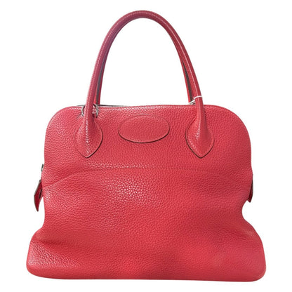 HERMES Clemence Bolide Handbag Red Silver Hardware HE478