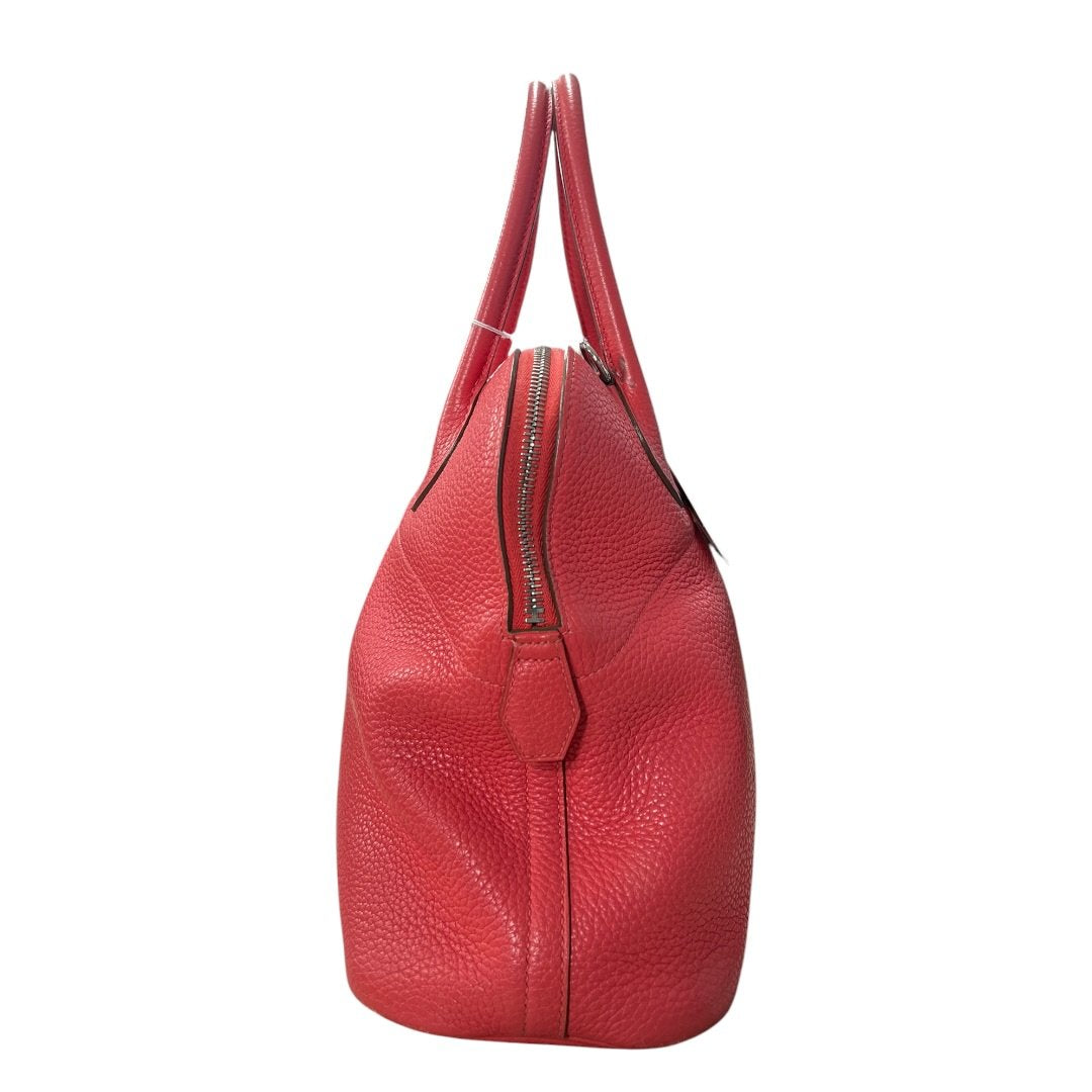 HERMES Clemence Bolide Handbag Red Silver Hardware HE478