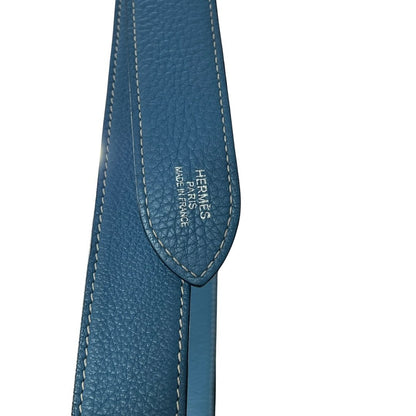 HERMES Clemence Lindy Handbag Blue Silver Hardware HE480