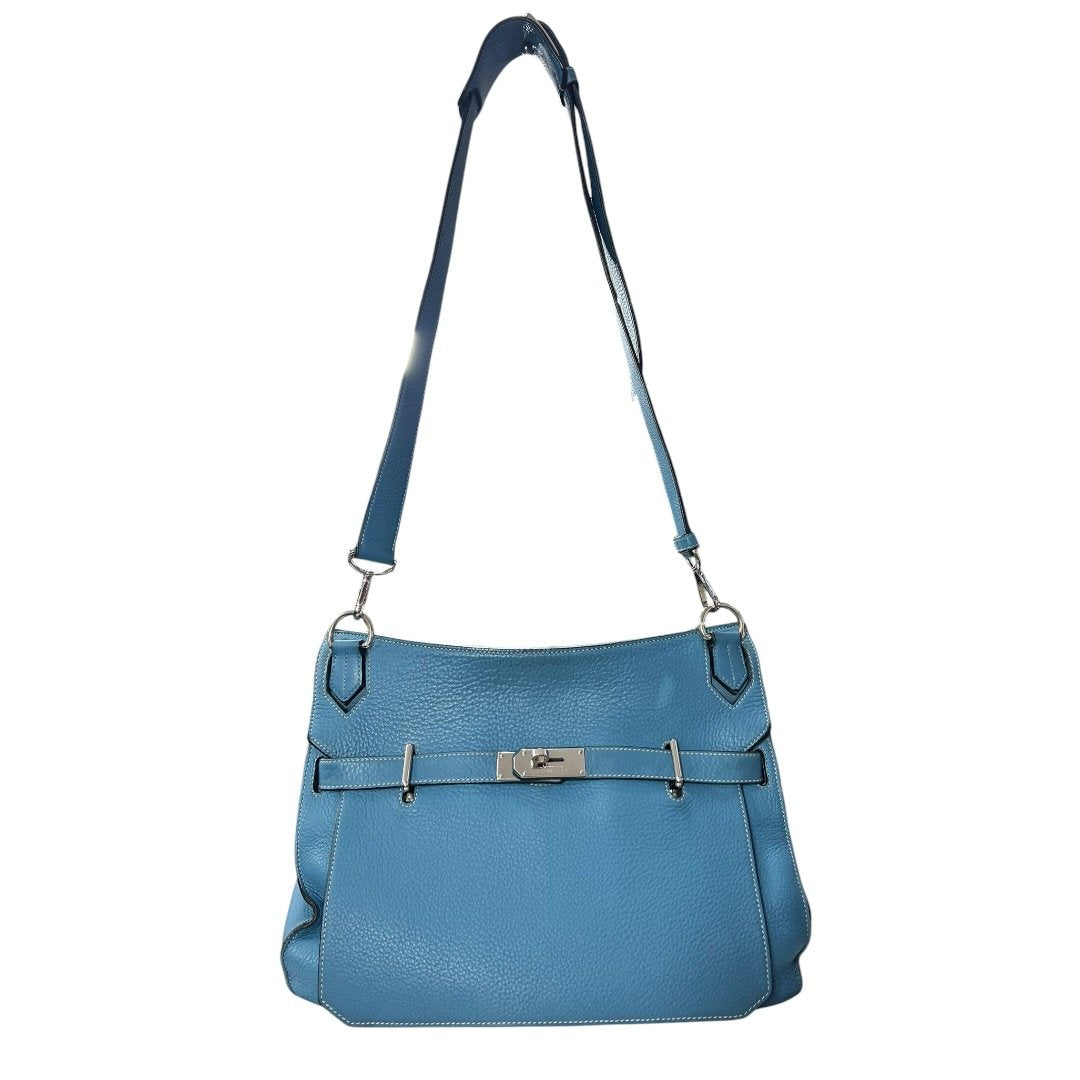HERMES Clemence Lindy Handbag Blue Silver Hardware HE480