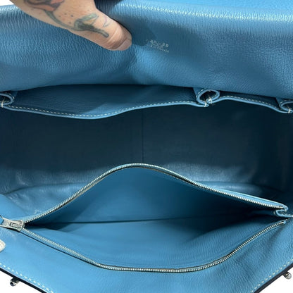 HERMES Clemence Lindy Handbag Blue Silver Hardware HE480