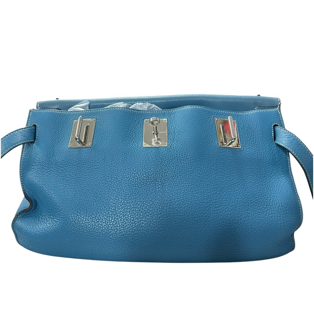 HERMES Clemence Lindy Handbag Blue Silver Hardware HE480