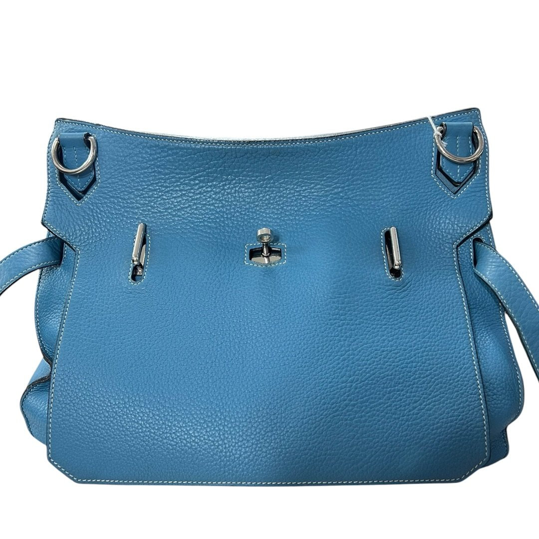 HERMES Clemence Lindy Handbag Blue Silver Hardware HE480