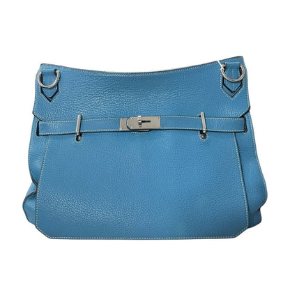 HERMES Clemence Lindy Handbag Blue Silver Hardware HE480