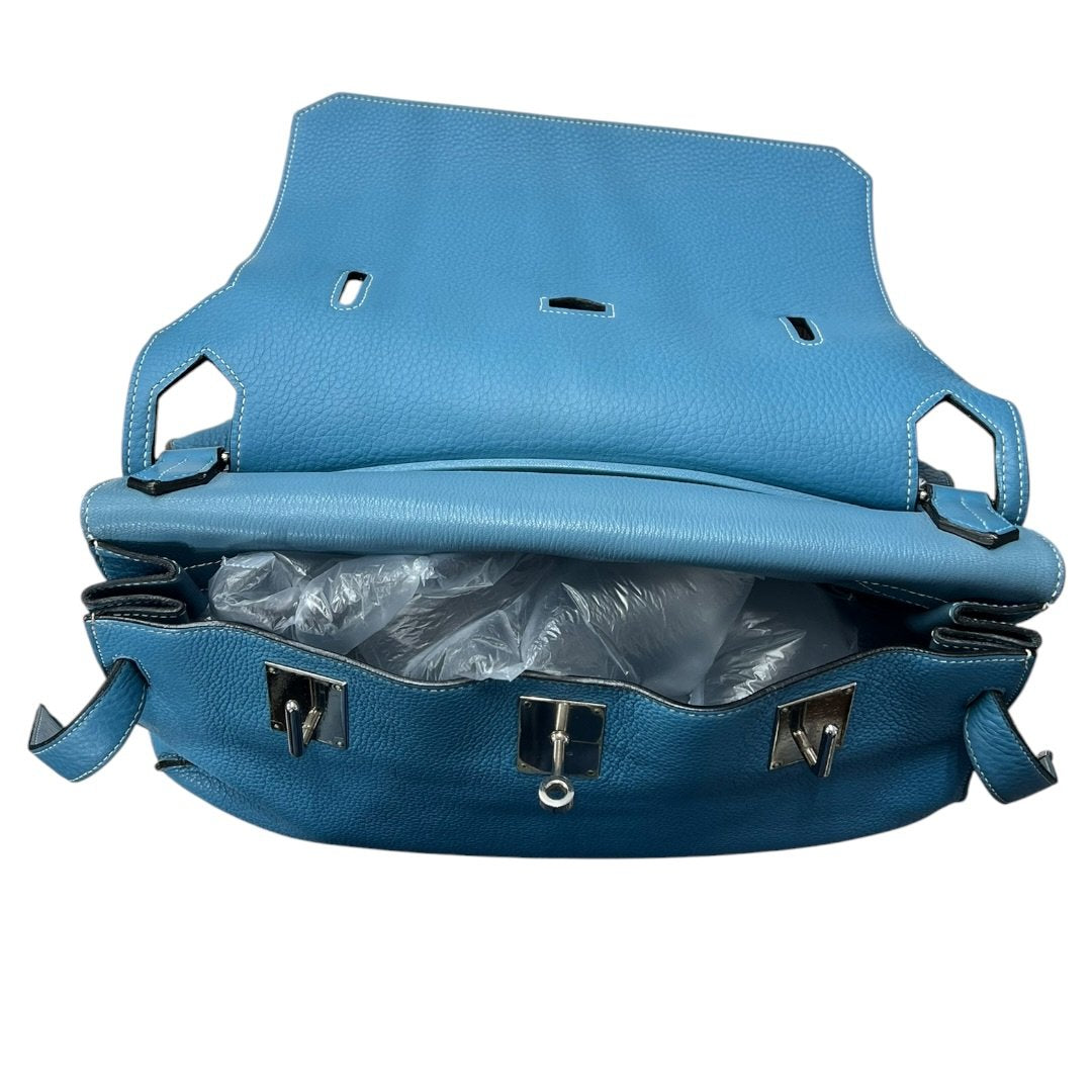 HERMES Clemence Lindy Handbag Blue Silver Hardware HE480