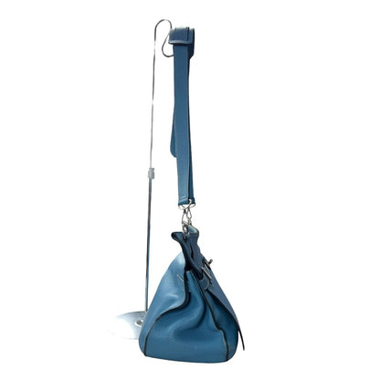 HERMES Clemence Lindy Handbag Blue Silver Hardware HE480