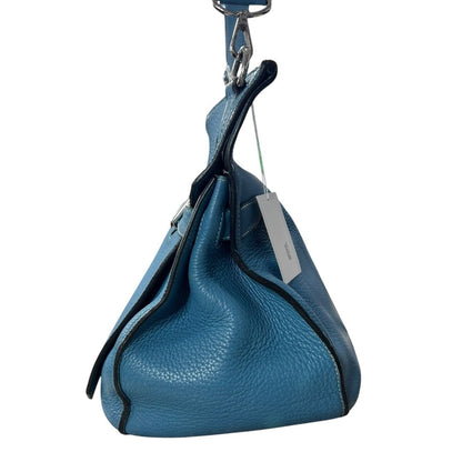 HERMES Clemence Lindy Handbag Blue Silver Hardware HE480