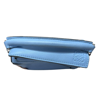 LOEWE Calfskin Puzzle Nano 2WAY Shoulder Bag Handbag Light Blue Silver Hardware LO2378