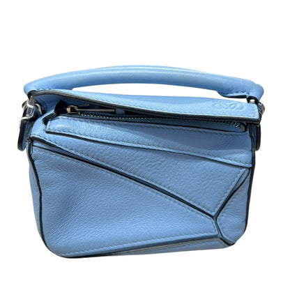 LOEWE Calfskin Puzzle Nano 2WAY Shoulder Bag Handbag Light Blue Silver Hardware LO2378