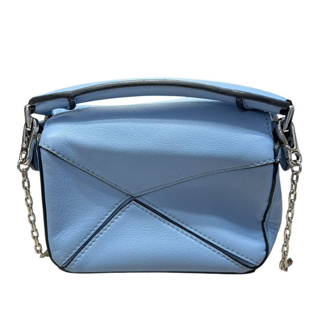 LOEWE Calfskin Puzzle Nano 2WAY Shoulder Bag Handbag Light Blue Silver Hardware LO2378