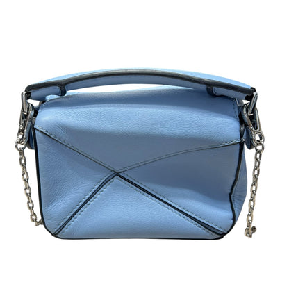 LOEWE Calfskin Puzzle Nano 2WAY Shoulder Bag Handbag Light Blue Silver Hardware LO2378