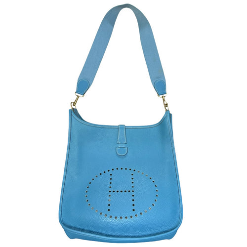 HERMES Taurillon Clemence Evelyne Shoulder Bag Blue Jean Gold Hardware HE482