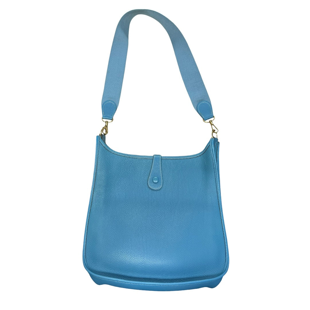HERMES Taurillon Clemence Evelyne Shoulder Bag Blue Jean Gold Hardware HE482