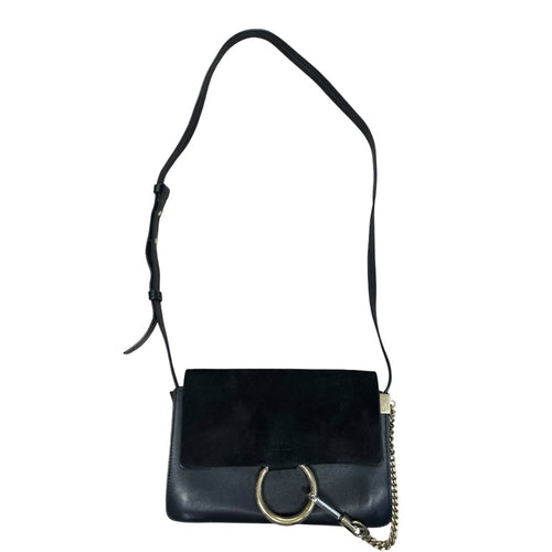 CHLOE Suede Calfskin Faye Shoulder Bag Black Gold Hardware CH2222
