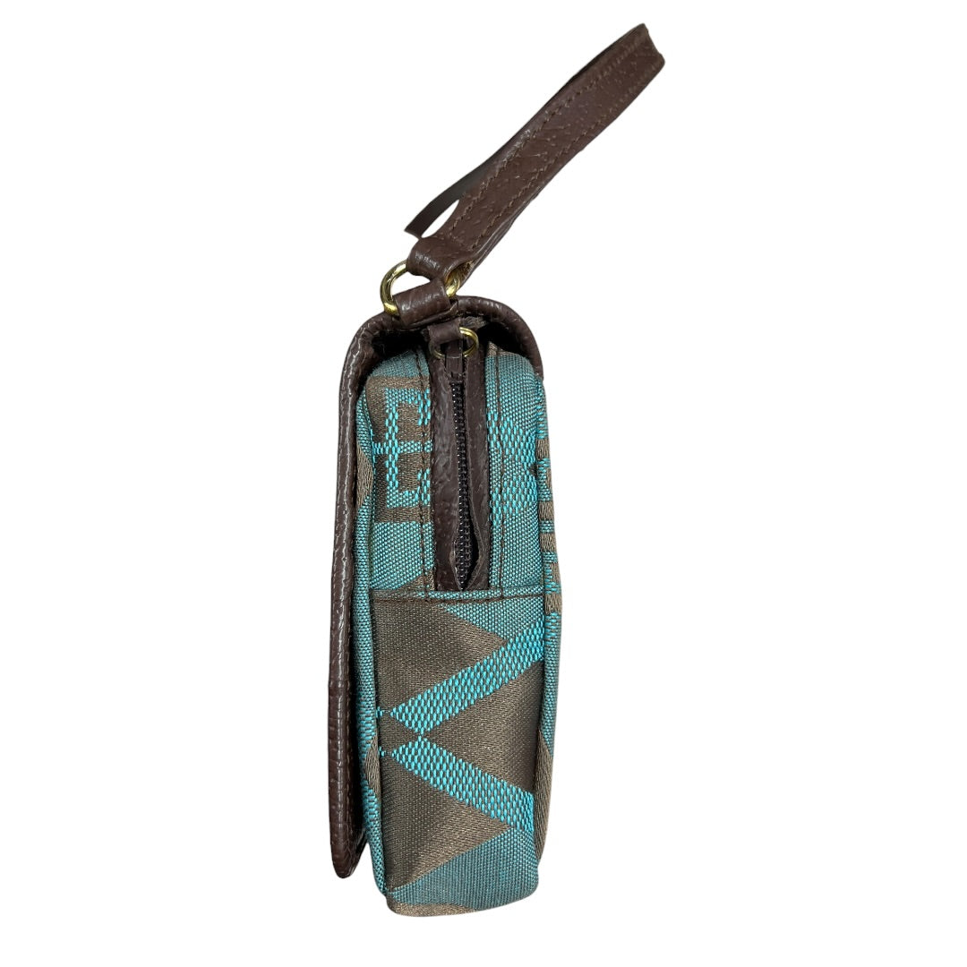GIVENCHY Argyle Check Jacquard One Shoulder Bag Brown Blue Gold Hardware GI42