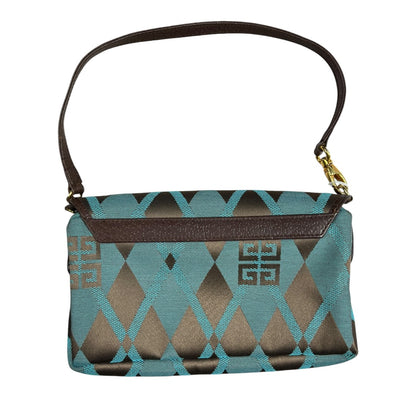 GIVENCHY Argyle Check Jacquard One Shoulder Bag Brown Blue Gold Hardware GI42