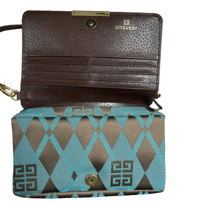 GIVENCHY Argyle Check Jacquard One Shoulder Bag Brown Blue Gold Hardware GI42