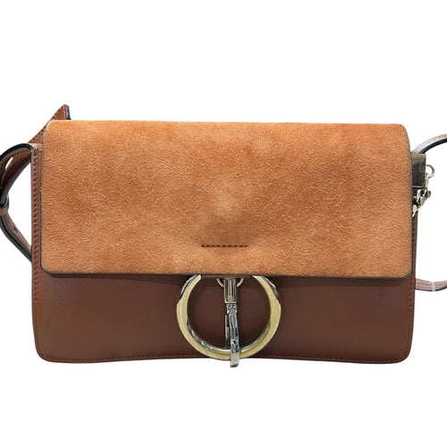 CHLOE Suede Calfskin Faye Shoulder Bag Brown Gold Hardware CH2221