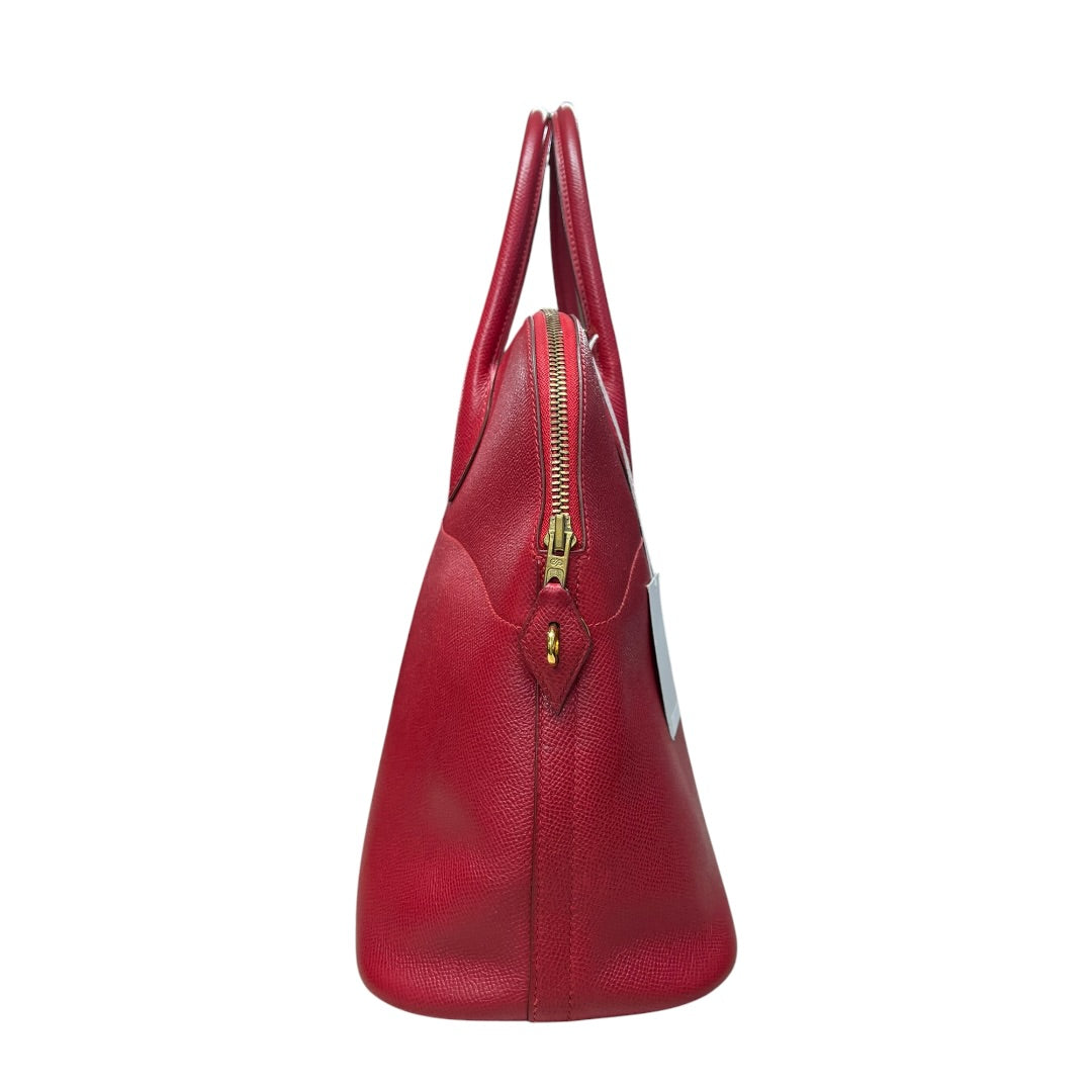 HERMES Courchevel Bolide Handbag Red Gold Hardware HE481