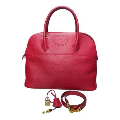 HERMES Courchevel Bolide Handbag Red Gold Hardware HE481