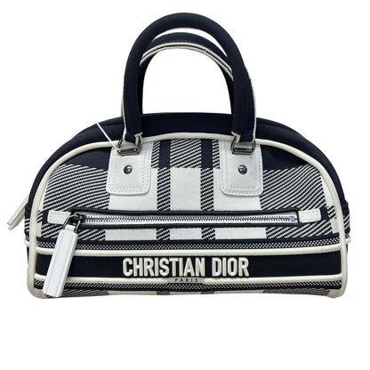 CHRISTIAN DIOR Check Jacquard Vibe Bowling Bag Black White Silver Hardware Ch2224