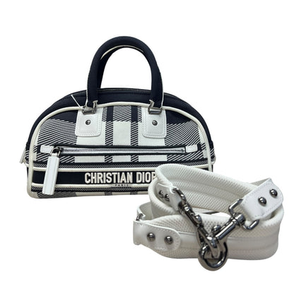 CHRISTIAN DIOR Check Jacquard Vibe Bowling Bag Black White Silver Hardware Ch2224