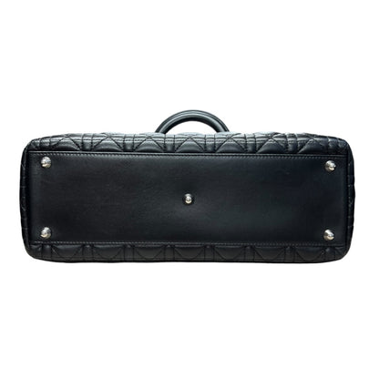 CHRISTIAN DIOR Cannage Lady Dior Handbag Black Silver Hardware Ch2220