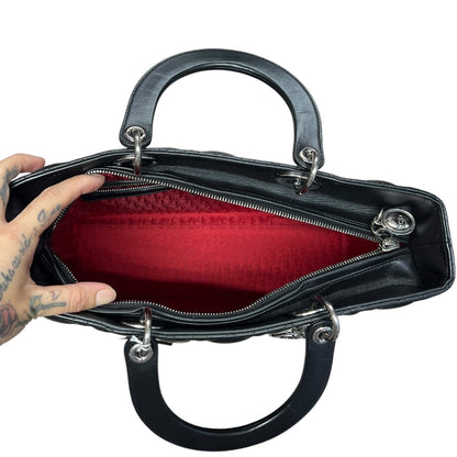 CHRISTIAN DIOR Cannage Lady Dior Handbag Black Silver Hardware Ch2220
