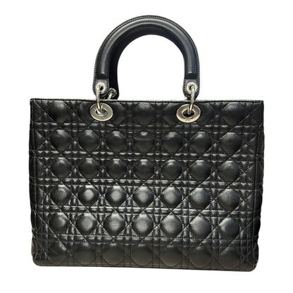CHRISTIAN DIOR Cannage Lady Dior Handbag Black Silver Hardware Ch2220