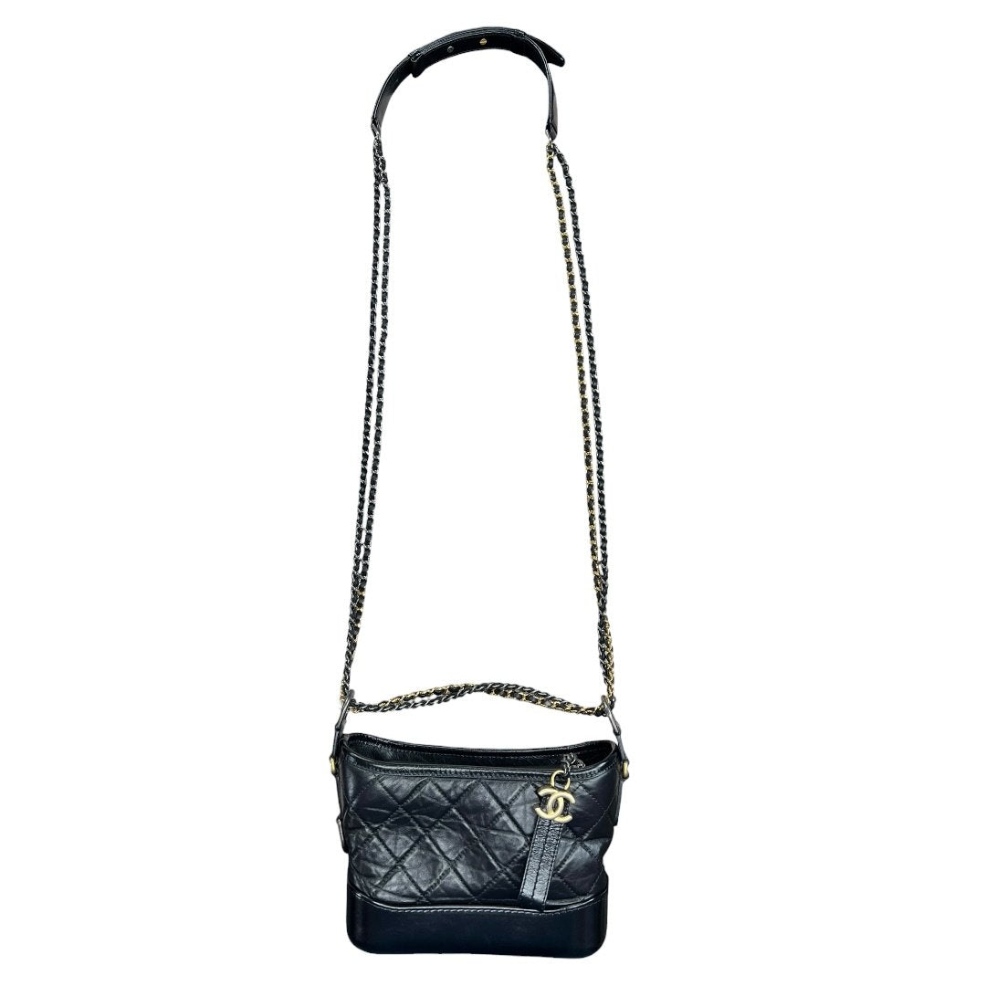 CHANEL Aged Calfskin Gabrielle Hobo Bag Shoulder Bag Black Mixed-tone Metal Hardware CH2239