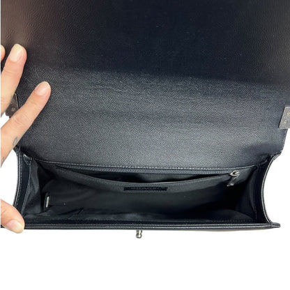 CHANEL Caviar Leather Boy Chanel Flap Bag Shoulder Bag Black Aged Silver-tone Hardware CH2235